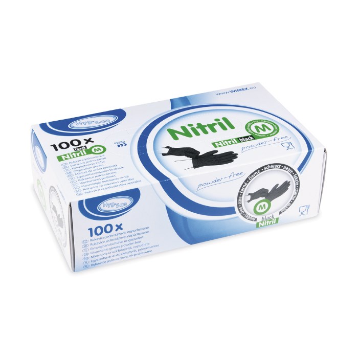 rukavice velikost M 100 ks nitrilové černé, nepudrované