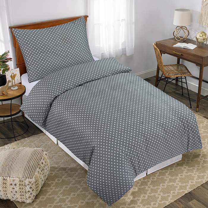 souprava ložní Premium 140x200+70x90 cm šedá, bílý puntík
