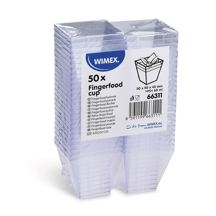 Fingerfood kelímek hranatý, čirý 60ml 50ks (PS)