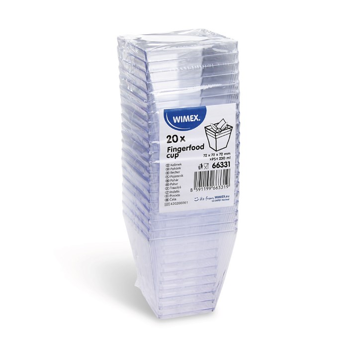 Fingerfood kelímek hranatý, čirý 230ml 20ks (PS)