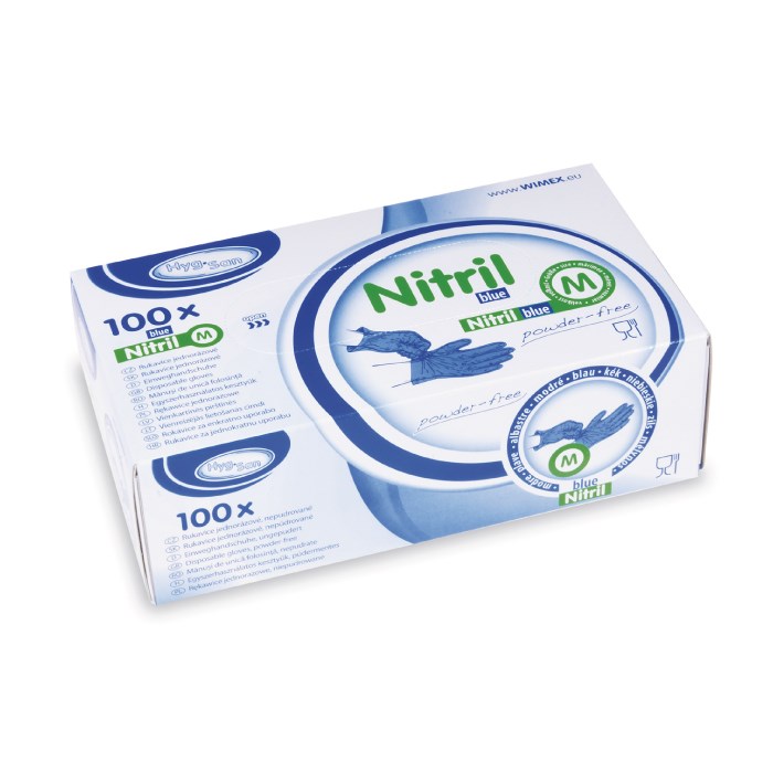 rukavice velikost M 100 ks nitrilové modré, nepudrované