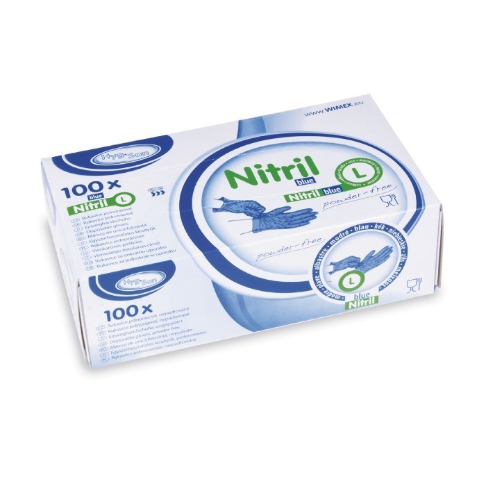 rukavice velikost L 100 ks nitrilové modré, nepudrované