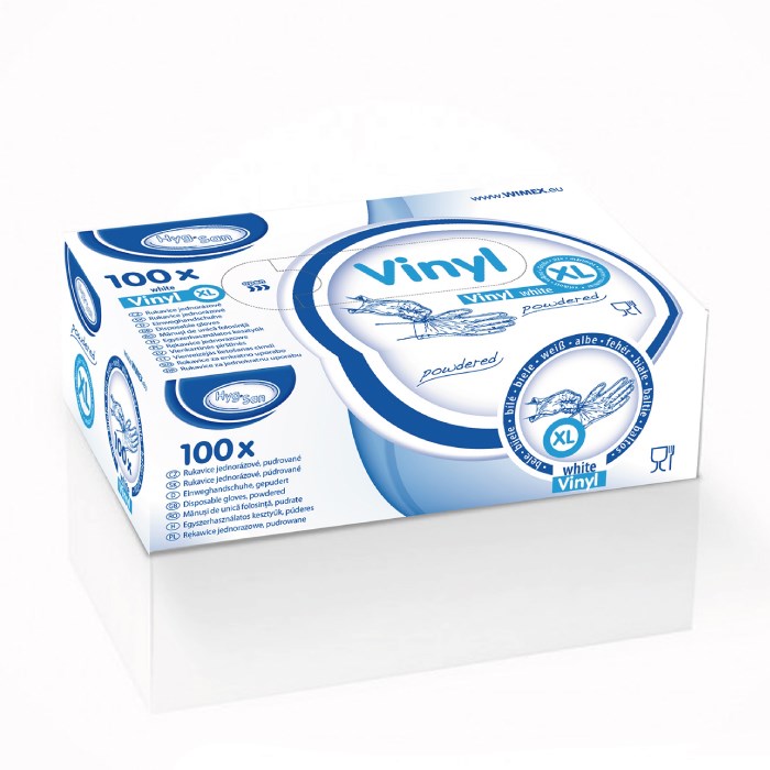 rukavice veľkosť XL 100 ks vinylové biele, púdrované